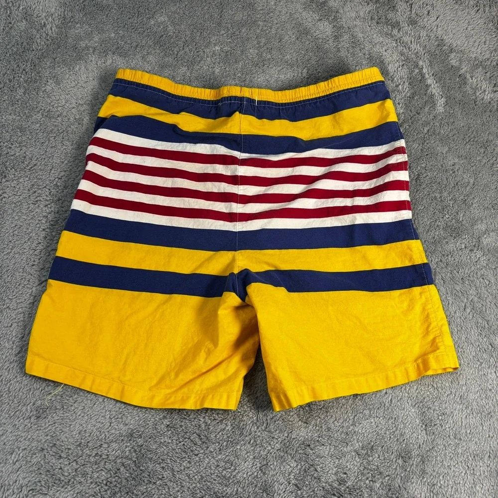Vintage Polo Ralph Lauren Mens XL Striped Swim Trunks Yellow Blue Red USA Made